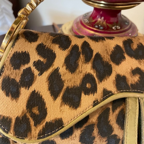 Luxury Rare Christian Dior RiveGauche Paris IconicOstrich trim Leopard SaddleBag - Picture 2 of 8